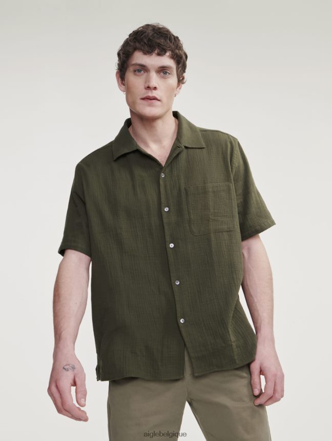 Aigle vêtements chemise à manches courtes en coton avocat Hommes HV42L221