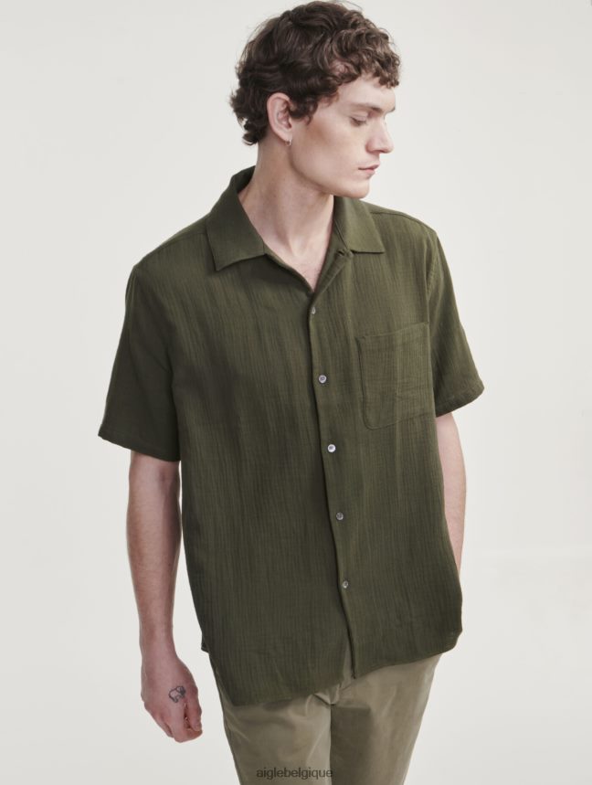 Aigle vêtements chemise à manches courtes en coton avocat Hommes HV42L221