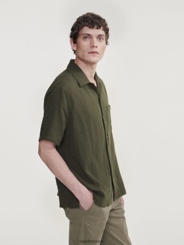 Aigle vêtements chemise à manches courtes en coton avocat Hommes HV42L221