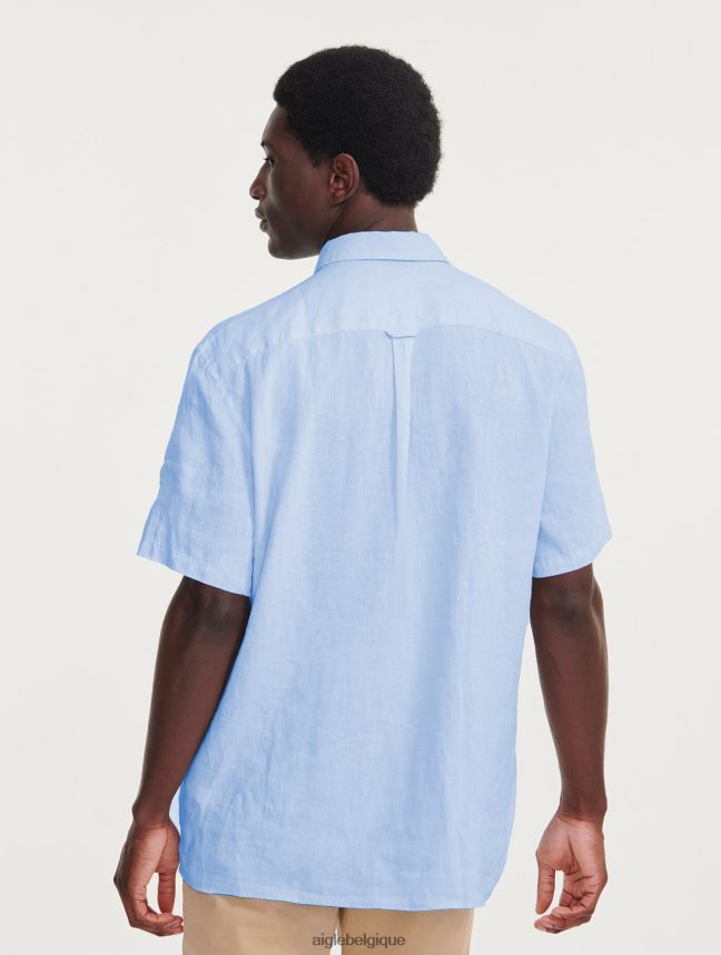 Aigle vêtements chemise à manches courtes en lin bleu-ciel Hommes HV42L2131