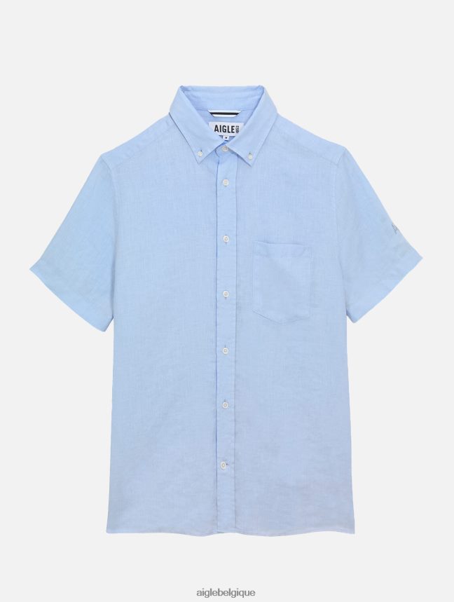 Aigle vêtements chemise à manches courtes en lin bleu-ciel Hommes HV42L2131