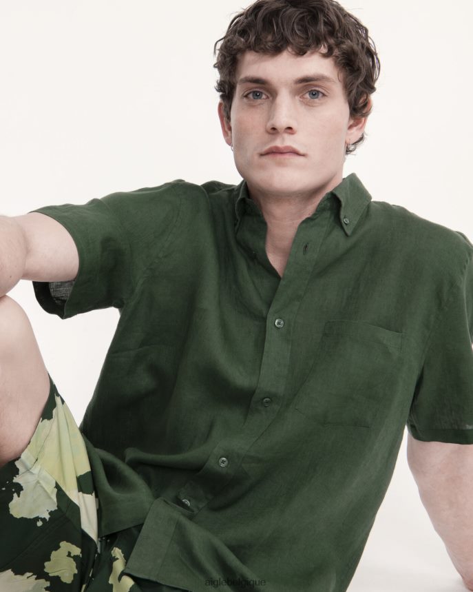 Aigle vêtements chemise à manches courtes en lin botanique Hommes HV42L255