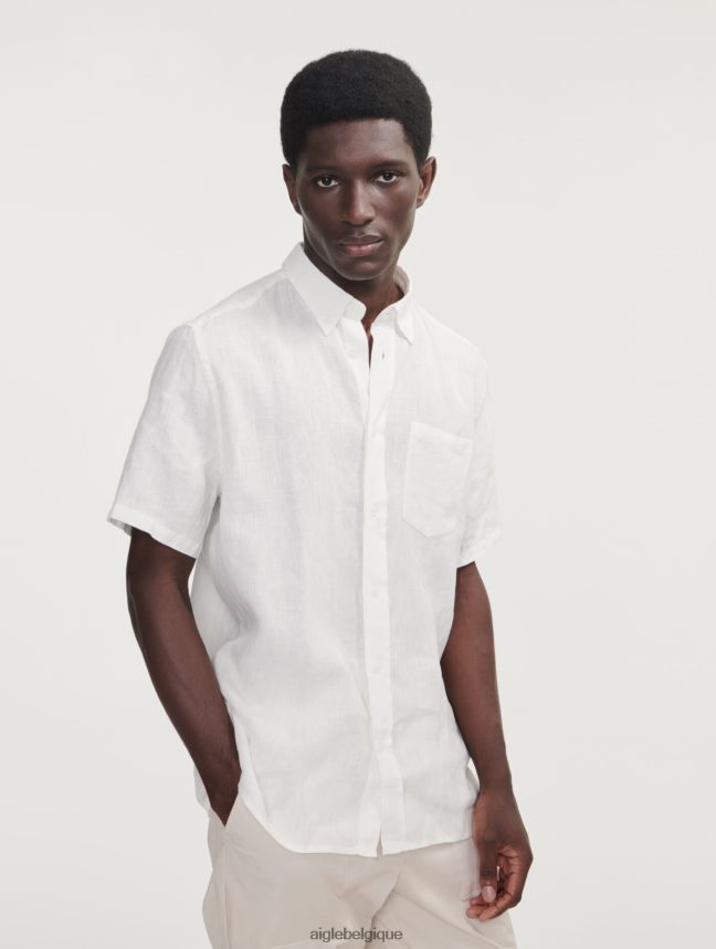 Aigle vêtements chemise à manches courtes en lin lait Hommes HV42L2145