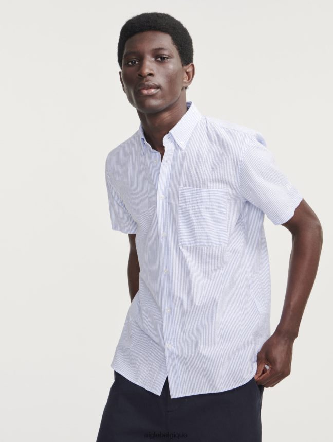 Aigle vêtements chemise à manches courtes rayée en seersucker ciel st Hommes HV42L2149