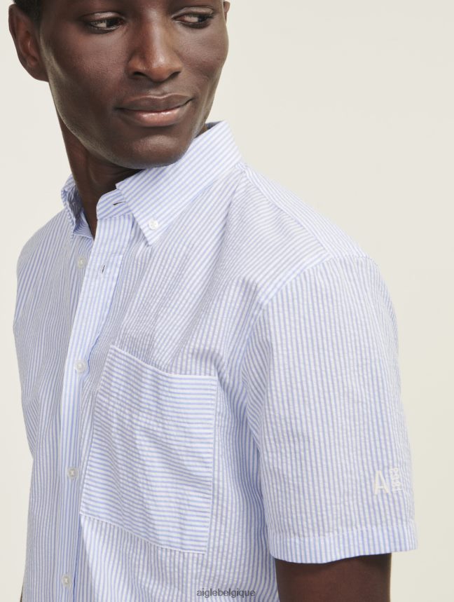 Aigle vêtements chemise à manches courtes rayée en seersucker ciel st Hommes HV42L2149