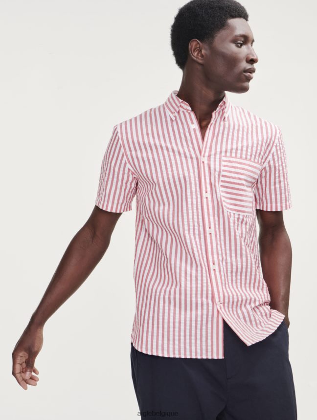 Aigle vêtements chemise à manches courtes rayée en seersucker rue rouge Hommes HV42L273