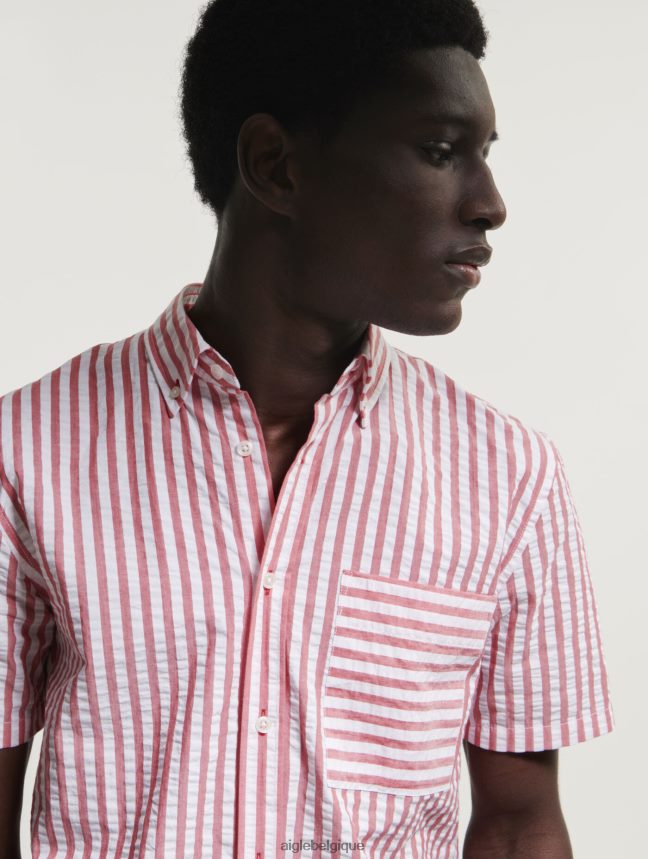 Aigle vêtements chemise à manches courtes rayée en seersucker rue rouge Hommes HV42L273