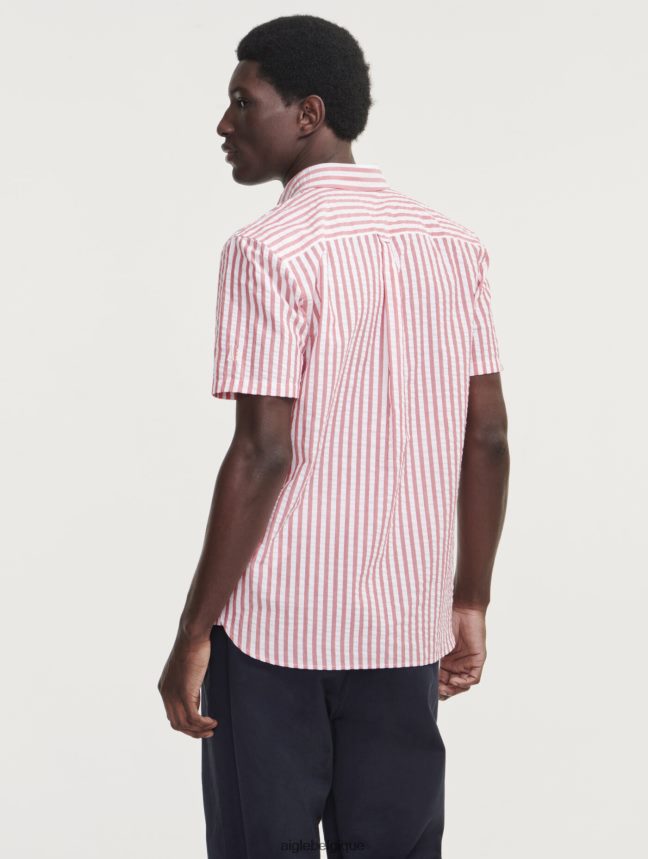 Aigle vêtements chemise à manches courtes rayée en seersucker rue rouge Hommes HV42L273