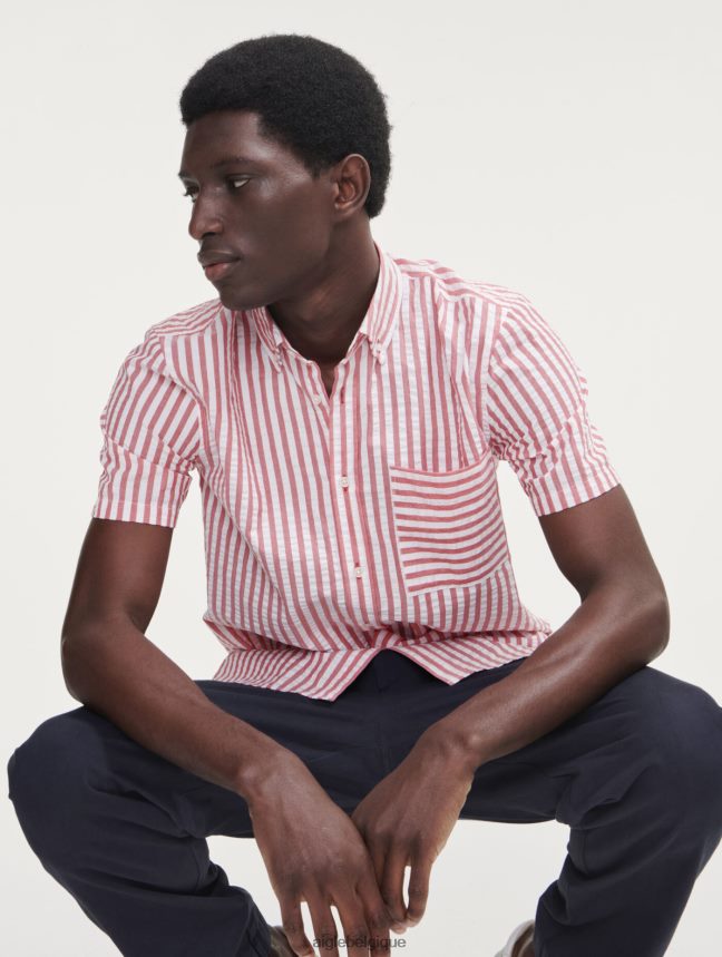 Aigle vêtements chemise à manches courtes rayée en seersucker rue rouge Hommes HV42L273