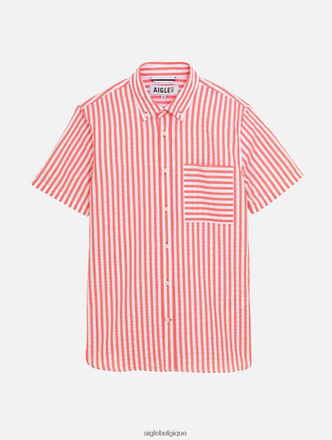 Aigle vêtements chemise à manches courtes rayée en seersucker rue rouge Hommes HV42L273