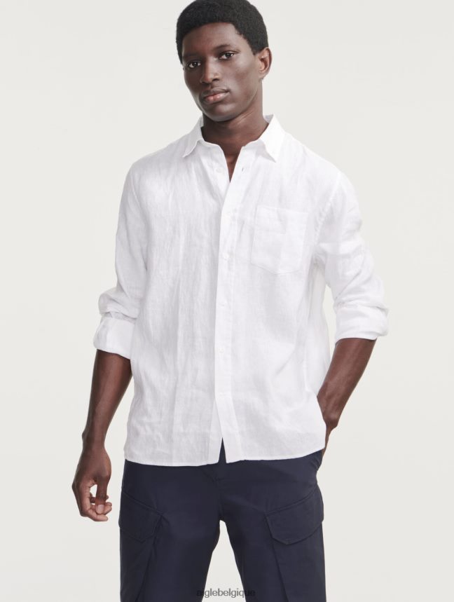 Aigle vêtements chemise à manches longues en lin blanc Hommes HV42L232