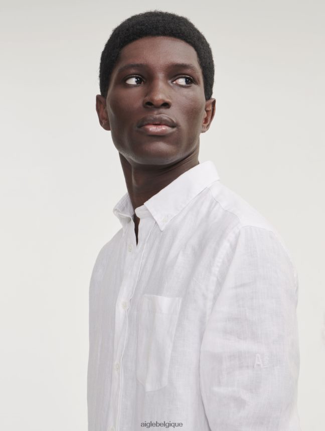 Aigle vêtements chemise à manches longues en lin blanc Hommes HV42L232