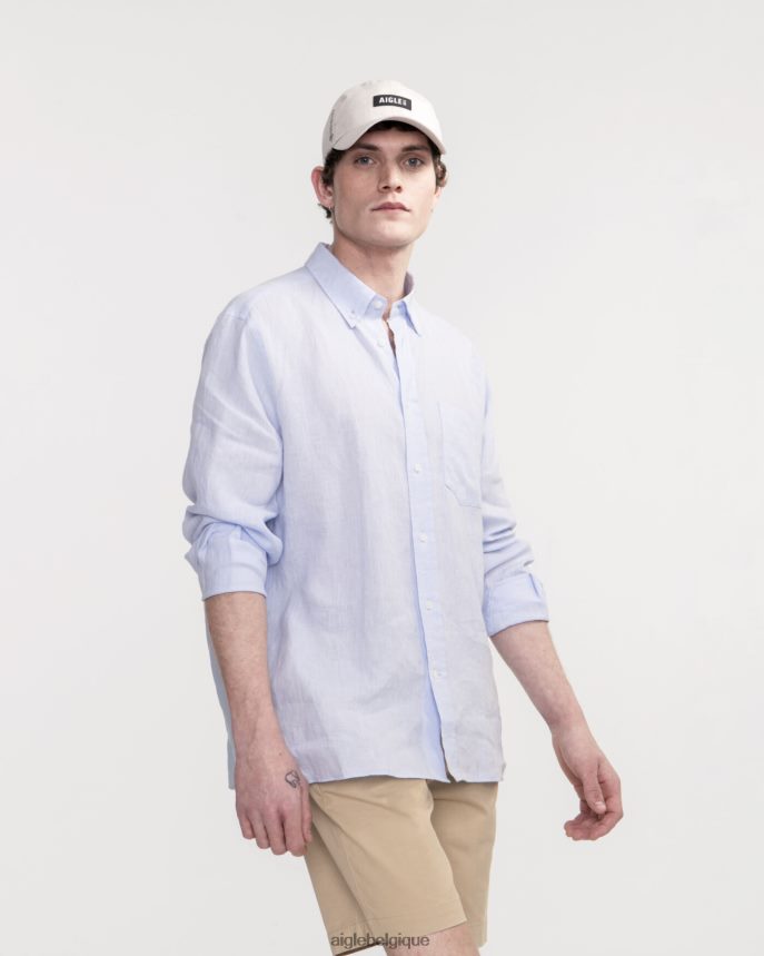 Aigle vêtements chemise à manches longues en lin bleu-ciel Hommes HV42L222