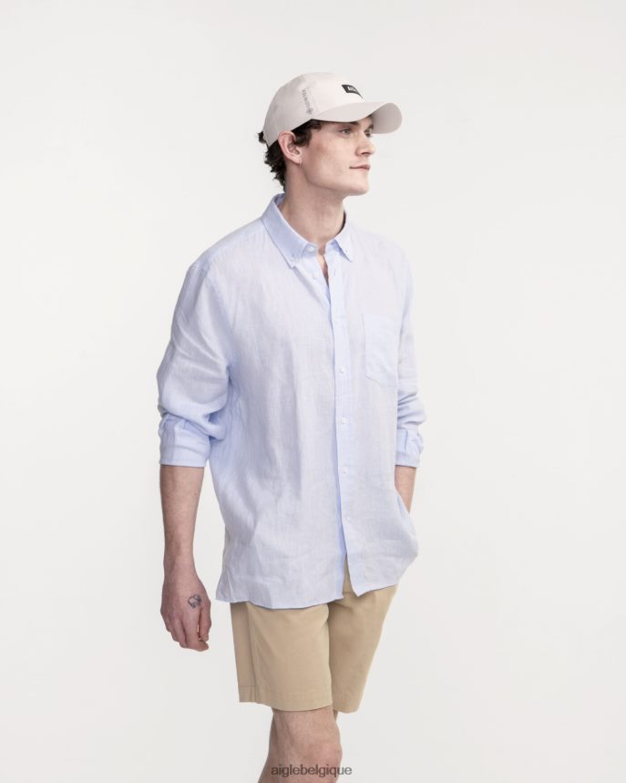 Aigle vêtements chemise à manches longues en lin bleu-ciel Hommes HV42L222