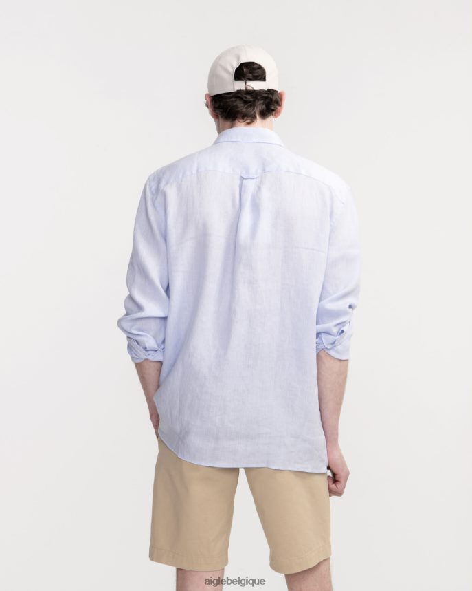 Aigle vêtements chemise à manches longues en lin bleu-ciel Hommes HV42L222