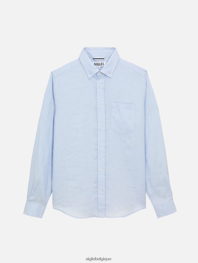 Aigle vêtements chemise à manches longues en lin bleu-ciel Hommes HV42L222