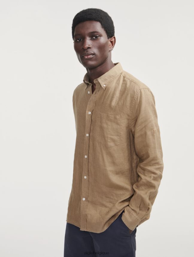 Aigle vêtements chemise à manches longues en lin cappuccino Hommes HV42L266