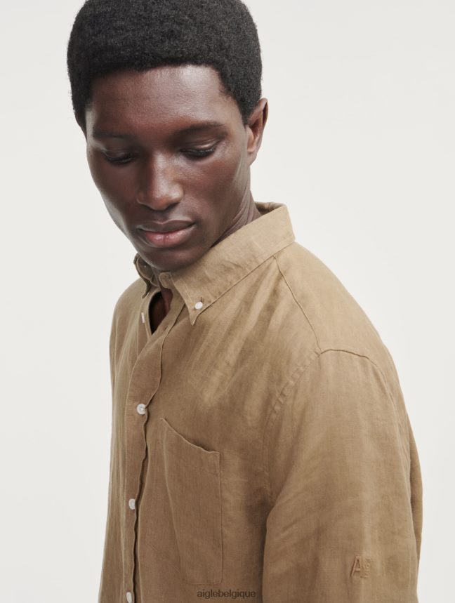 Aigle vêtements chemise à manches longues en lin cappuccino Hommes HV42L266