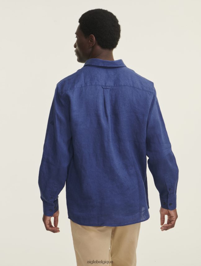 Aigle vêtements chemise à manches longues en lin encrebleu Hommes HV42L295