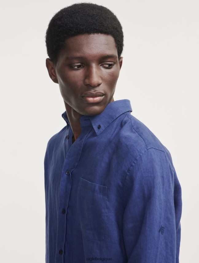 Aigle vêtements chemise à manches longues en lin encrebleu Hommes HV42L295