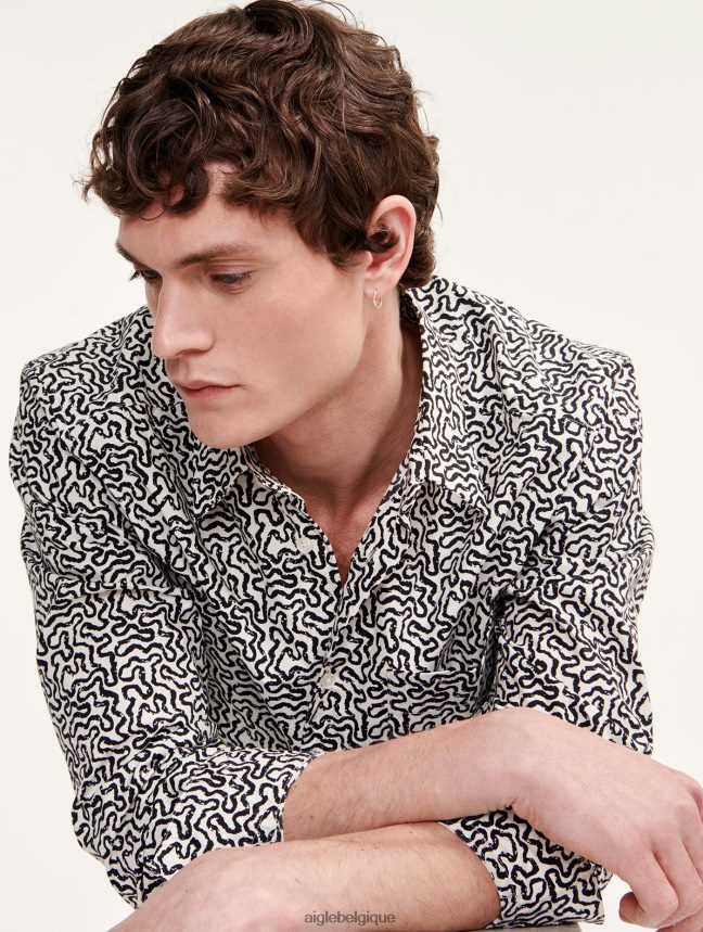 Aigle vêtements chemise à manches longues en popeline imprimée lait pr Hommes HV42L258