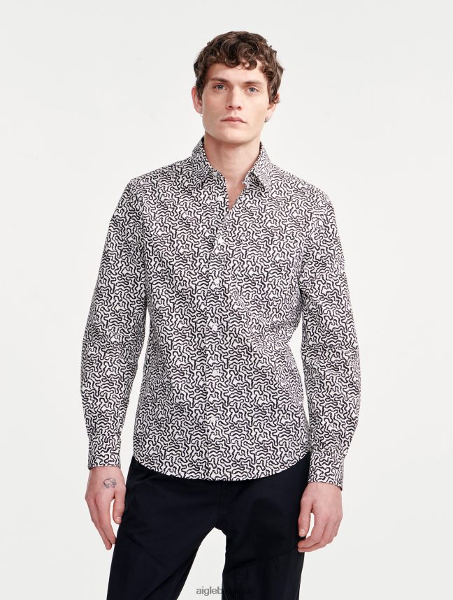 Aigle vêtements chemise à manches longues en popeline imprimée lait pr Hommes HV42L258
