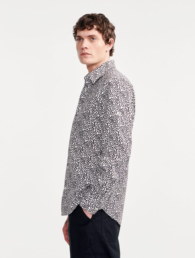 Aigle vêtements chemise à manches longues en popeline imprimée lait pr Hommes HV42L258