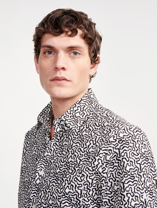 Aigle vêtements chemise à manches longues en popeline imprimée lait pr Hommes HV42L258