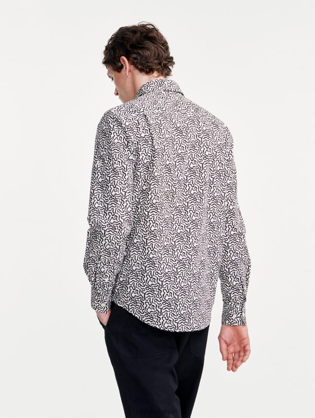 Aigle vêtements chemise à manches longues en popeline imprimée lait pr Hommes HV42L258