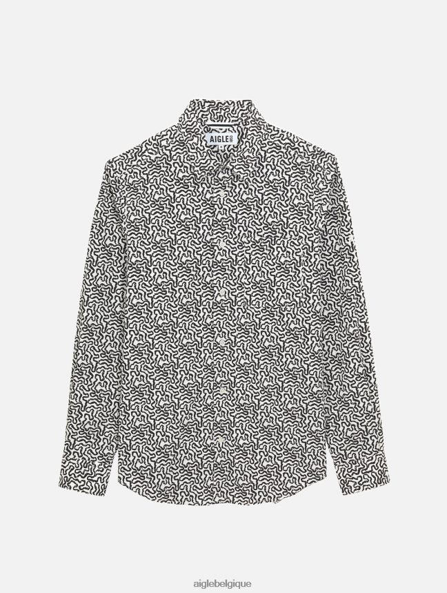 Aigle vêtements chemise à manches longues en popeline imprimée lait pr Hommes HV42L258