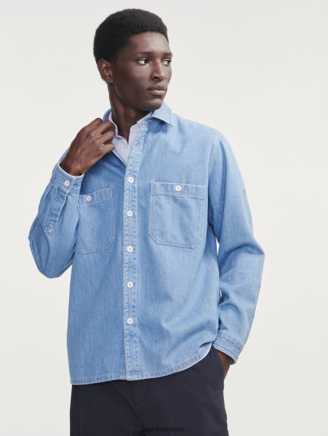 Aigle vêtements surchemise en jean à manches longues denim légèrement décoloré Hommes HV42L2112