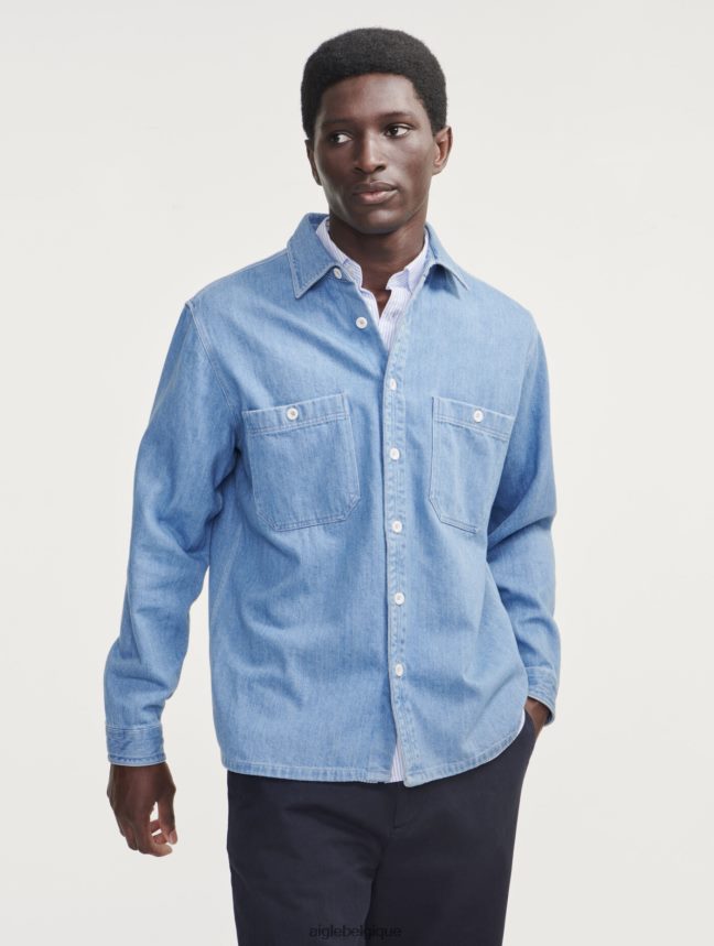 Aigle vêtements surchemise en jean à manches longues denim légèrement décoloré Hommes HV42L2112