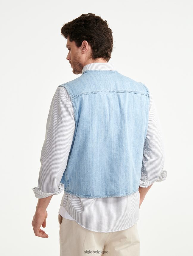 Aigle vêtements gilet court sans manches en jean denim légèrement décoloré Hommes HV42L2188