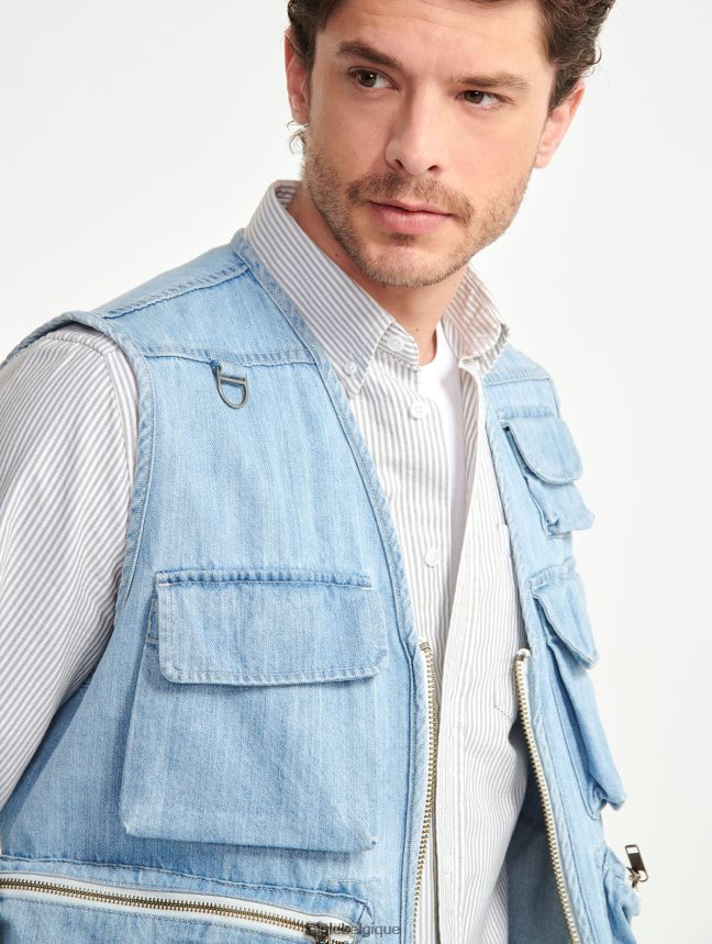 Aigle vêtements gilet court sans manches en jean denim légèrement décoloré Hommes HV42L2188