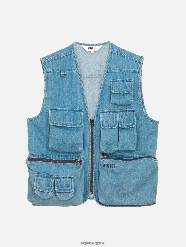 Aigle vêtements gilet court sans manches en jean denim légèrement décoloré Hommes HV42L2188