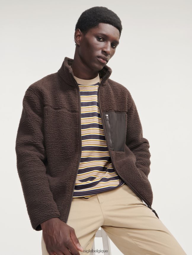 Aigle vêtements polaire sherpa zippée cacao Hommes HV42L26