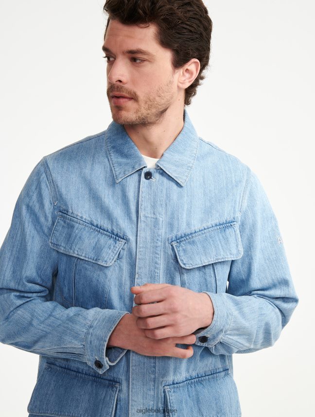 Aigle vêtements saharienne en jean mi-longue denim légèrement décoloré Hommes HV42L2204