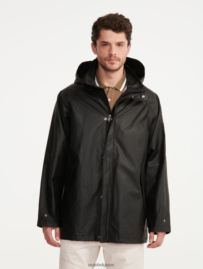 Aigle vêtements veste enduite mi-longue à capuche noir Hommes HV42L2213