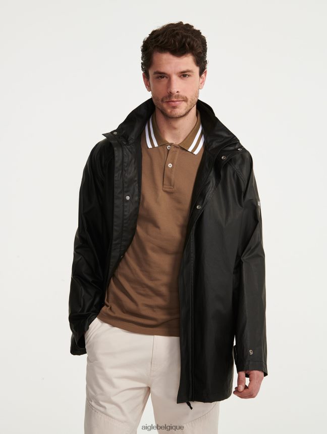 Aigle vêtements veste enduite mi-longue à capuche noir Hommes HV42L2213