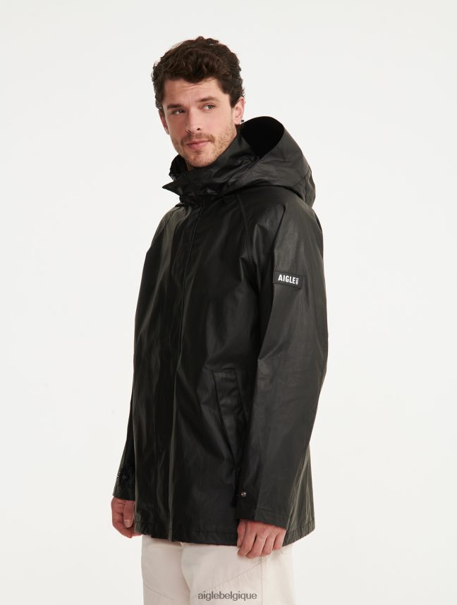 Aigle vêtements veste enduite mi-longue à capuche noir Hommes HV42L2213