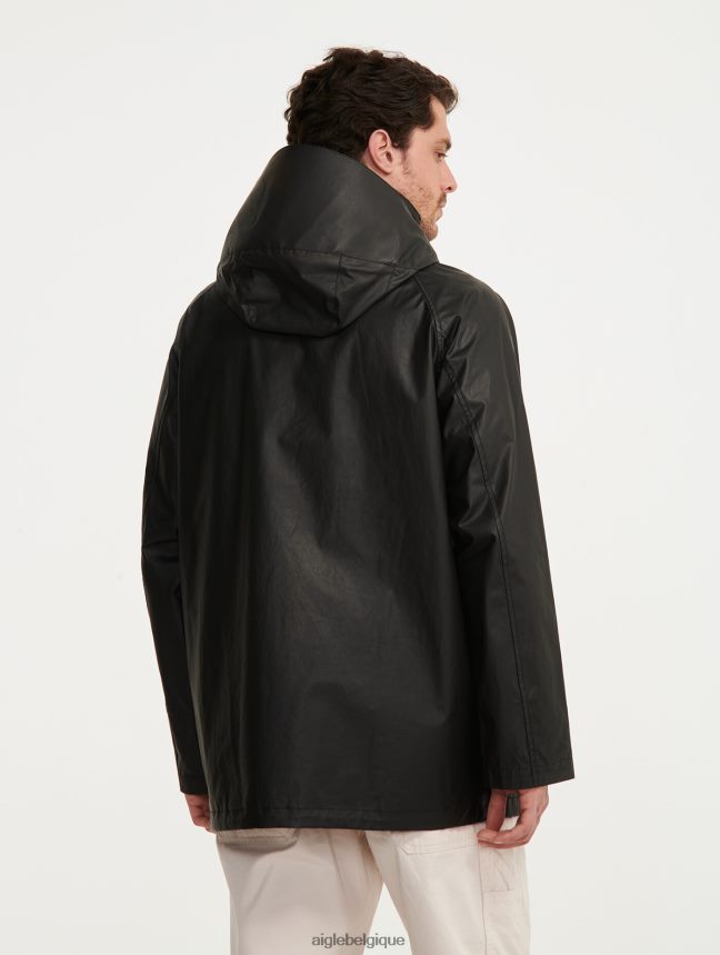 Aigle vêtements veste enduite mi-longue à capuche noir Hommes HV42L2213