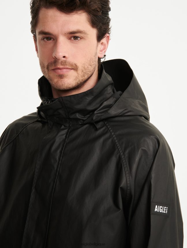 Aigle vêtements veste enduite mi-longue à capuche noir Hommes HV42L2213