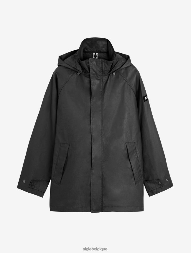 Aigle vêtements veste enduite mi-longue à capuche noir Hommes HV42L2213