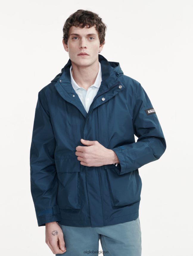 Aigle vêtements parka courte gore-tex capuche amovible bleu orage je Hommes HV42L2170