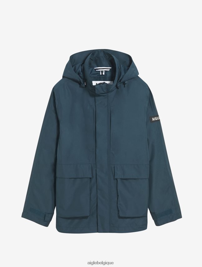 Aigle vêtements parka courte gore-tex capuche amovible bleu orage je Hommes HV42L2170