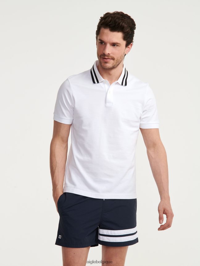 Aigle vêtements polo à manches courtes et col à double bande blanc Hommes HV42L2154