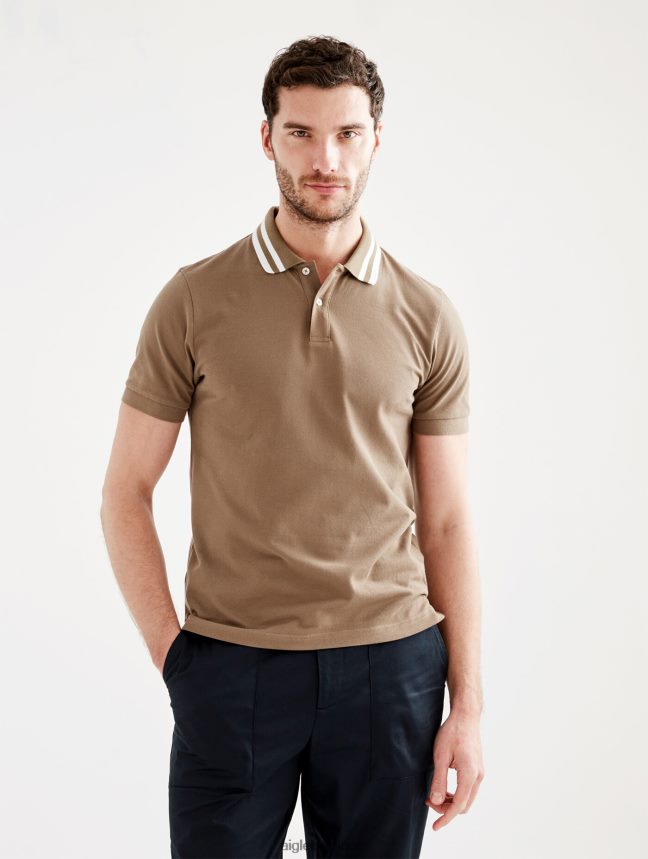 Aigle vêtements polo à manches courtes et col à double bande cappuccino Hommes HV42L225