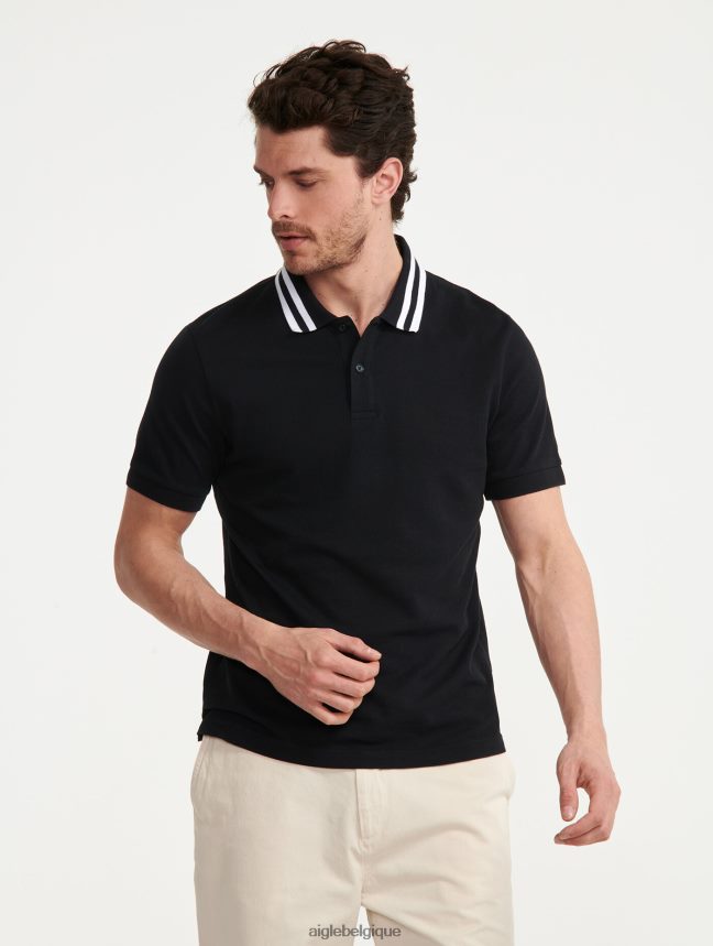 Aigle vêtements polo à manches courtes et col à double bande noir Hommes HV42L2121