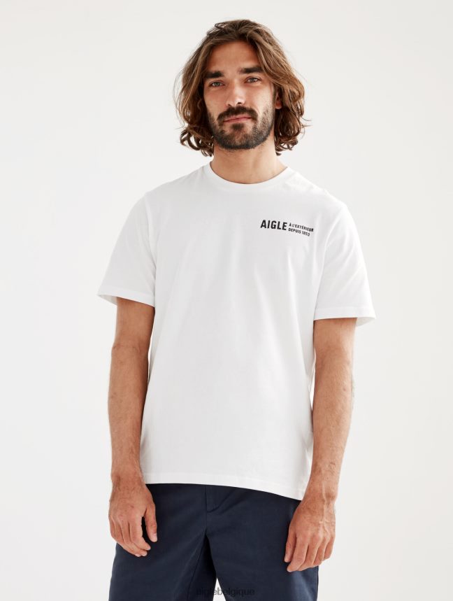 Aigle vêtements t-shirt imprimé à col rond blanc Hommes HV42L2115