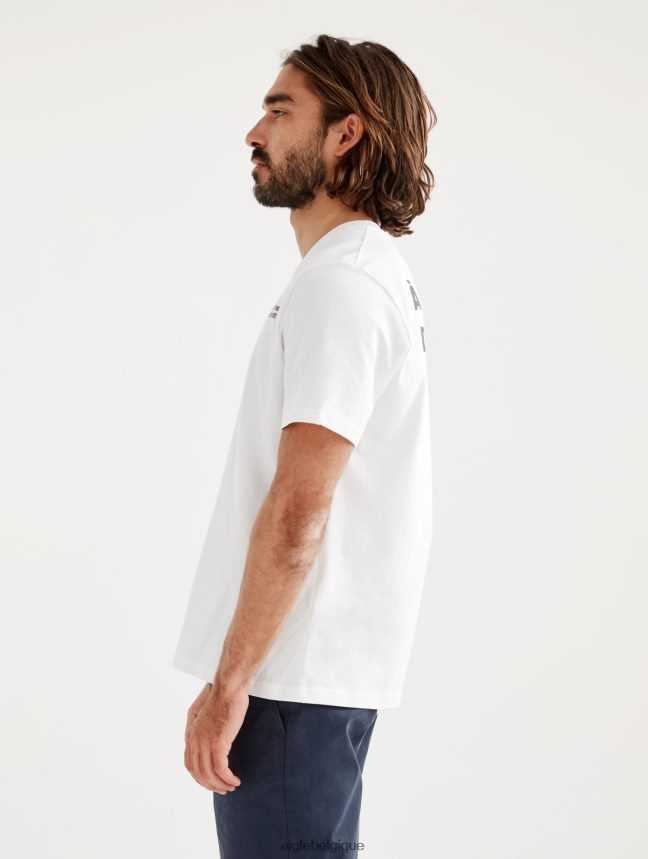 Aigle vêtements t-shirt imprimé à col rond blanc Hommes HV42L2115